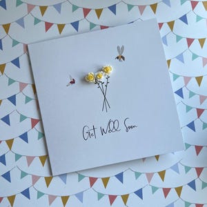 Carte Get Well Soon - Carte en relief faite main - Message vierge