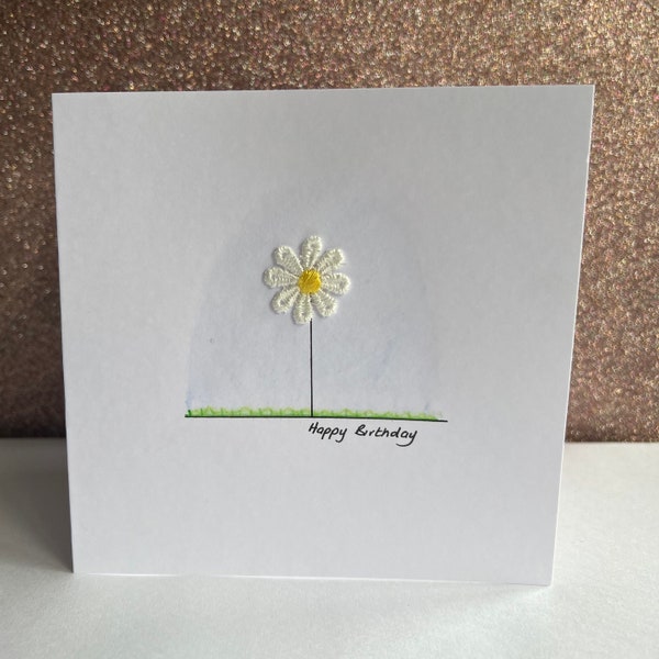 Handmade flower birthday card - Lace Daisy happy birthday card - hand painted birthday cards - handmade flower card