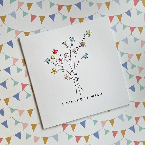 Tarjeta de cumpleaños floral: Adorno floral de arcilla polimérica