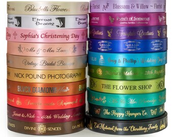 25mm Personalised Printed Satin Ribbon / Business Packaging / Gift Wrap / Personalised Gifts / Wedding Favours / Florists / Birthdays