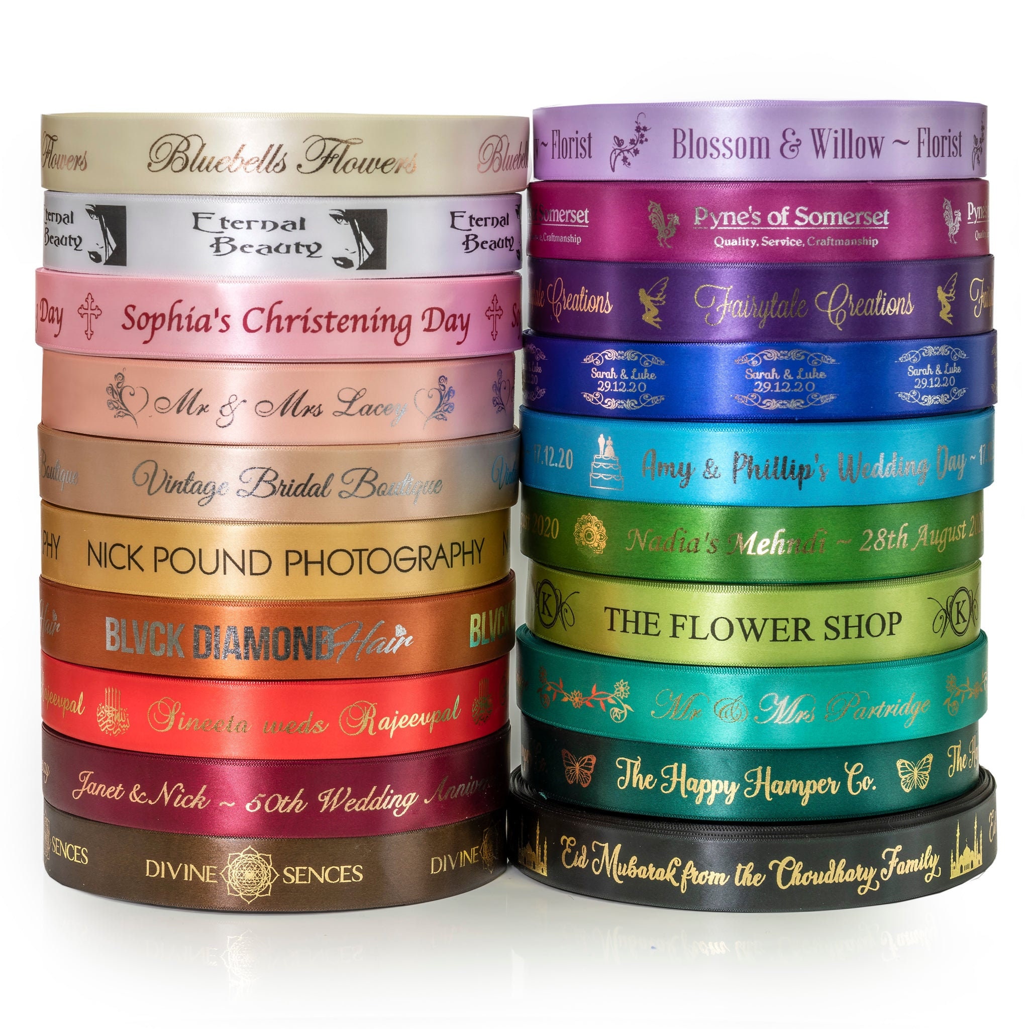 Wedding Ribbon Printed Ribbon in 10mm, 15mm, 25mm or 48mm With Custom Logo  Printed in Gold, Copper, Rose Gold, Silver 