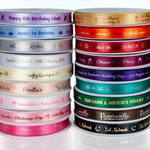 15mm Personalised Printed Satin Ribbon / Business Packaging / Gift Wrap / Personalised Gifts / Wedding Favours / Florists / Birthdays