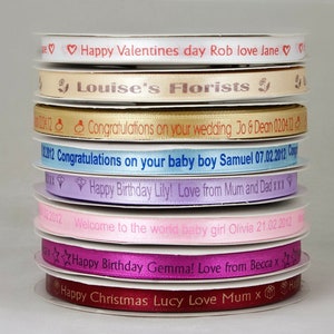 10mm Personalised Printed Satin Ribbon / Business Packaging / Gift Wrap / Personalised Gifts / Wedding Favours / Florists / Birthdays