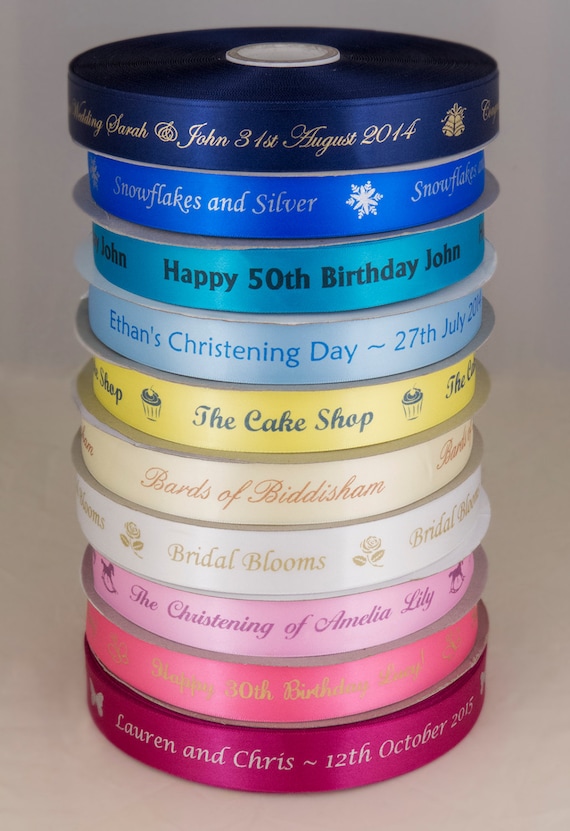 Personalised Printed Ribbon Double Satin 7mm Wedding Anniversary Favour Box Xmas