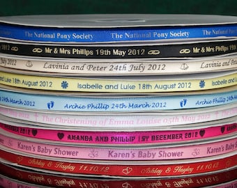 7mm Personalised Printed Satin Ribbon / Business Packaging / Gift Wrap / Personalised Gifts / Wedding Favours / Florists / Birthdays