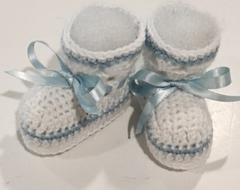 Crocheted white booties-Baby booties-Newborn booties-Blue baby booties-Boy booties-Girl Booties-choose bootie color-