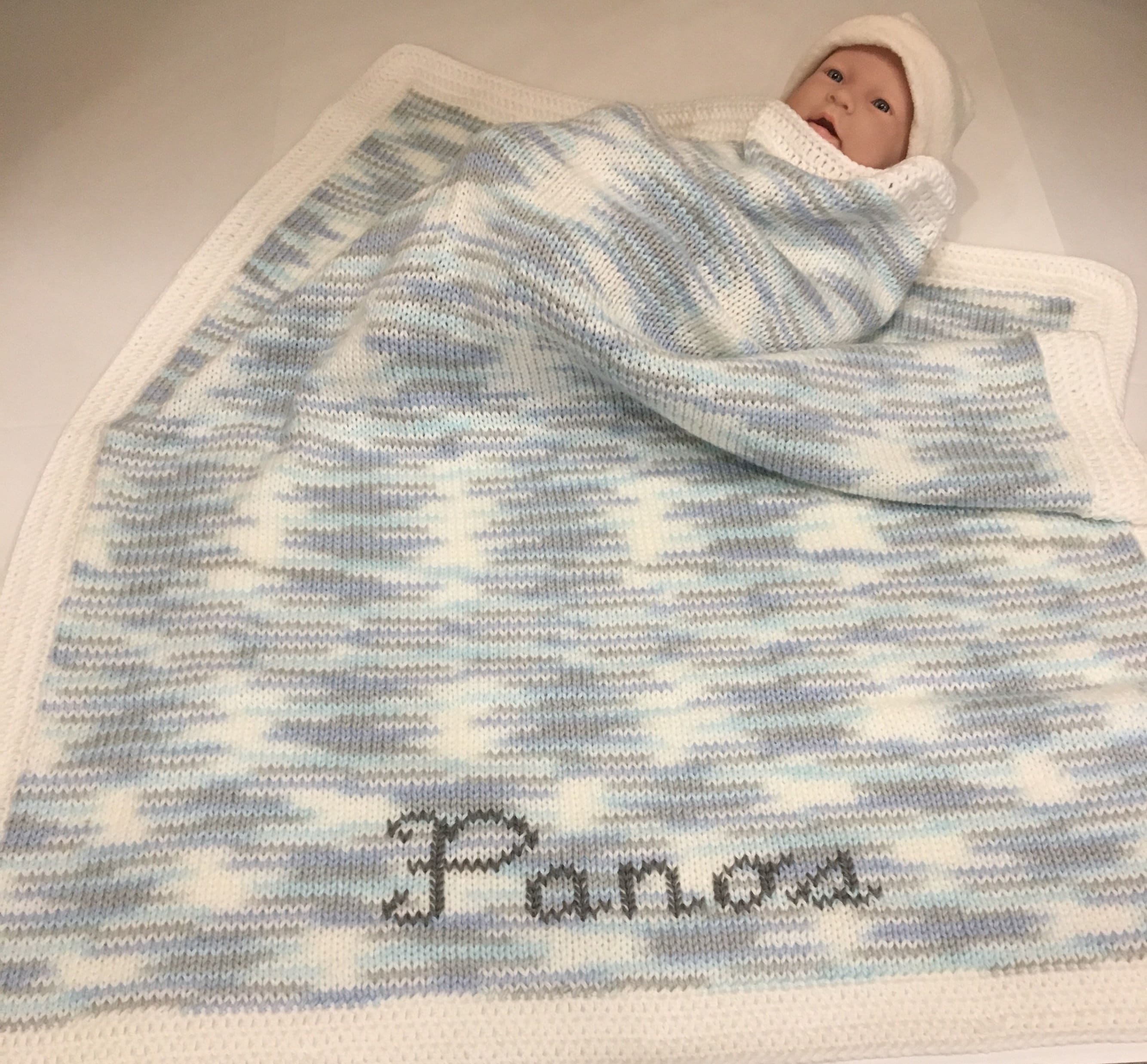 Knitted monogrammed baby blanketpersonalized baby Etsy