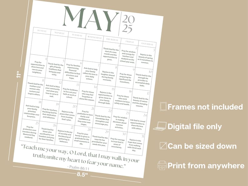 2025 Printable Prayer Calendar Daily Family Devotions Minimalist Design Monthly Scripture Etsy