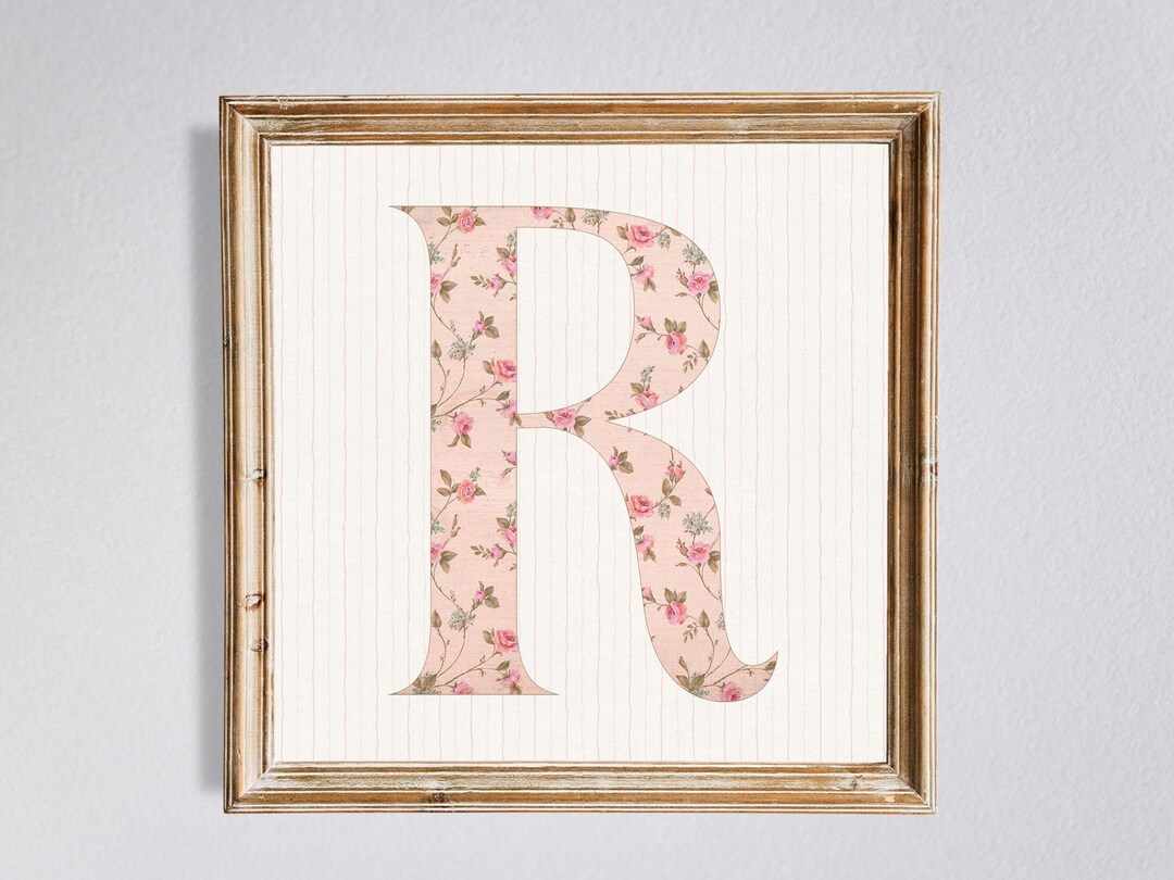Initial R Pinterest Pink Floral Initial R Print: Vintage Nursery Decor (digital Download ...