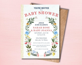 Uitnodiging babyshower | Gouden boekjes | Bewerkbare canvassjabloon | DIGITAAL of AFDRUK
