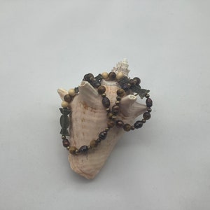 Tigers eye and Pearl necklace with African brass beads