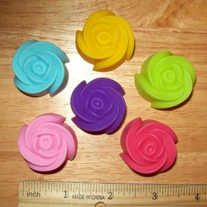 Rose Flexible Silicone Molds for Polymer Clay, Food, Fondant, Soaps, etc.  Set of 12 Rose Molds, Assorted Colors