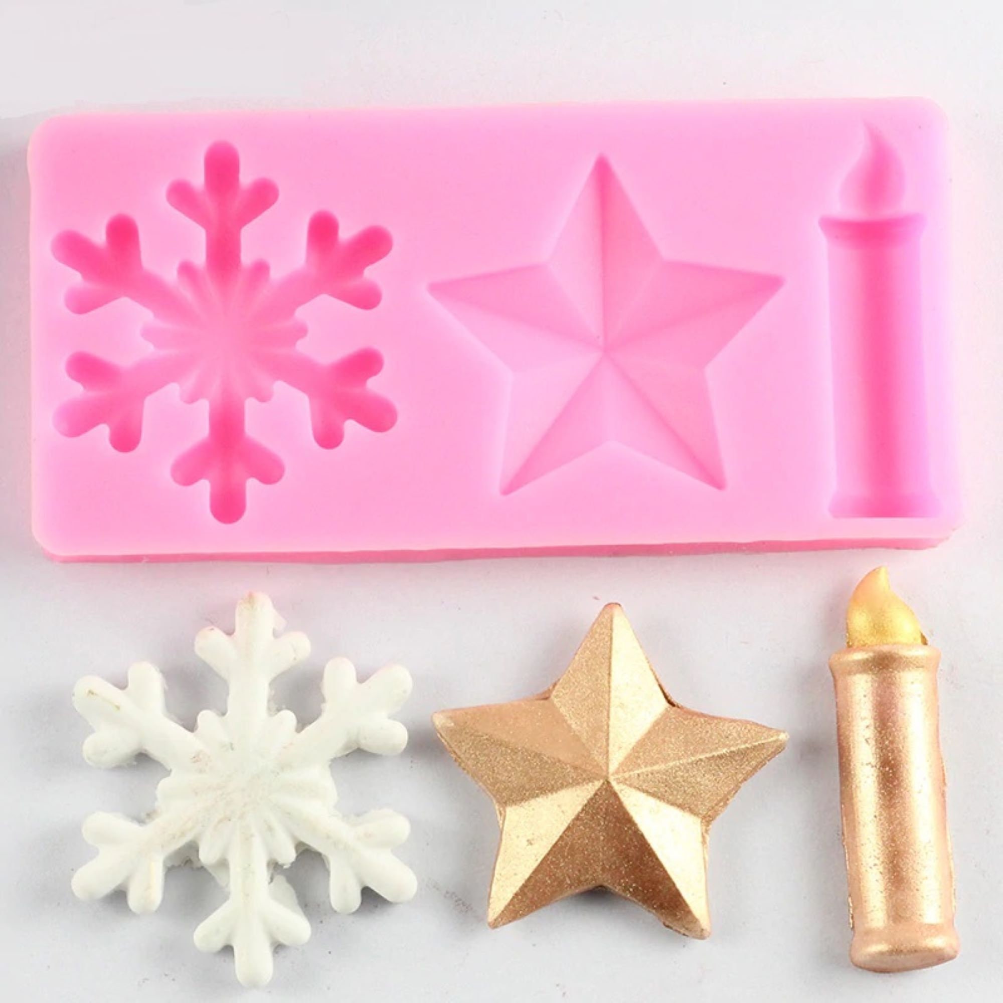 2 Pieces 3D Snowflake Silicone Mold Christmas Snowflake Fondant Silicone  Mold for Cake Cupcake Decoration Polymer Clay Crafting Projects (Pink)