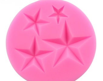 3D Stars Mold, Large Flexible Pink Silicone 4-Cavity Mold for Polymer Clay, Food, Fondant, Chocolate, Resin, etc.