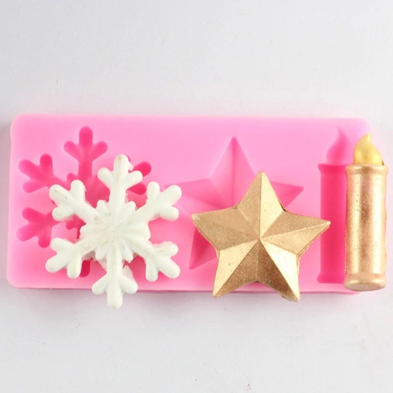 2 Pieces 3D Snowflake Silicone Mold Christmas Snowflake Fondant Silicone  Mold for Cake Cupcake Decoration Polymer Clay Crafting Projects (Pink)