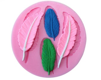 Feathers Flexible Silicone 4-Cavity Mold of 4 Different Feathers for Polymer Clay, Food, Fondant, Candy, etc.