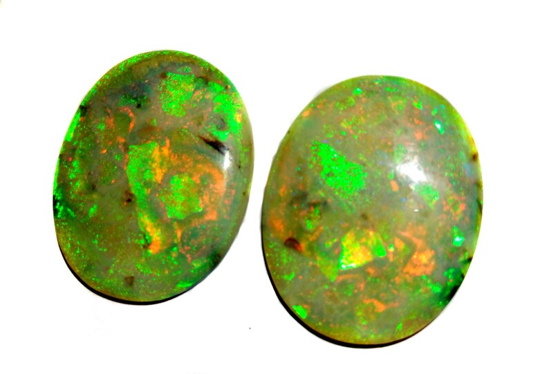 29 Cts Lab Created MonarchSterling Opal Oval Flat Back Cabochon Measuring 24mm x 30mm,4mm Height Cultured Loose Gemstone Earrings Pair.
