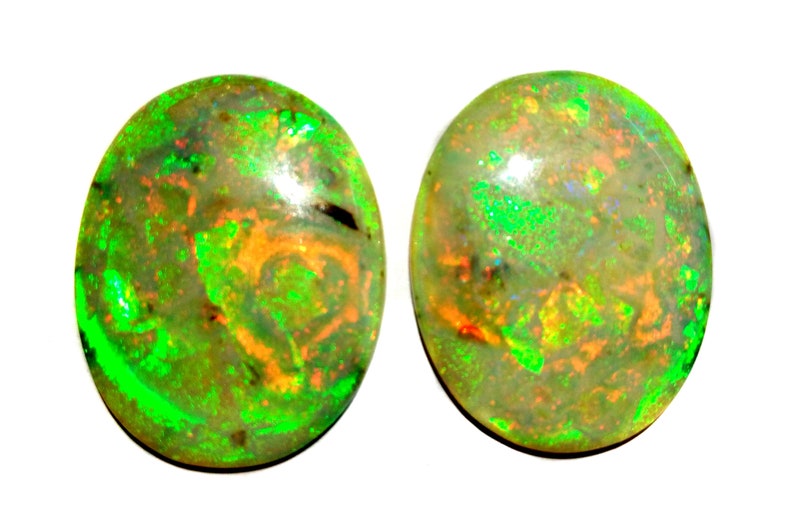 29 Cts Lab Created MonarchSterling Opal Oval Flat Back Cabochon Measuring 24mm x 30mm,4mm Height Cultured Loose Gemstone Earrings Pair.