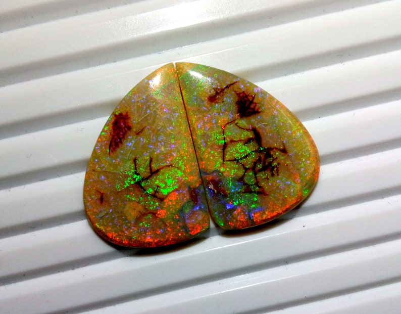 16.20 Cts Sterling Opal Cabochon Gemstones Multi Color Monarch Opal Gemstones Color Changing Fancy Gemstones Earrings Pair Size 18x21 M.M.