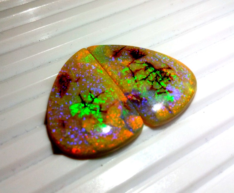 16.20 Cts Sterling Opal Cabochon Gemstones Multi Color Monarch Opal Gemstones Color Changing Fancy Gemstones Earrings Pair Size 18x21 M.M.