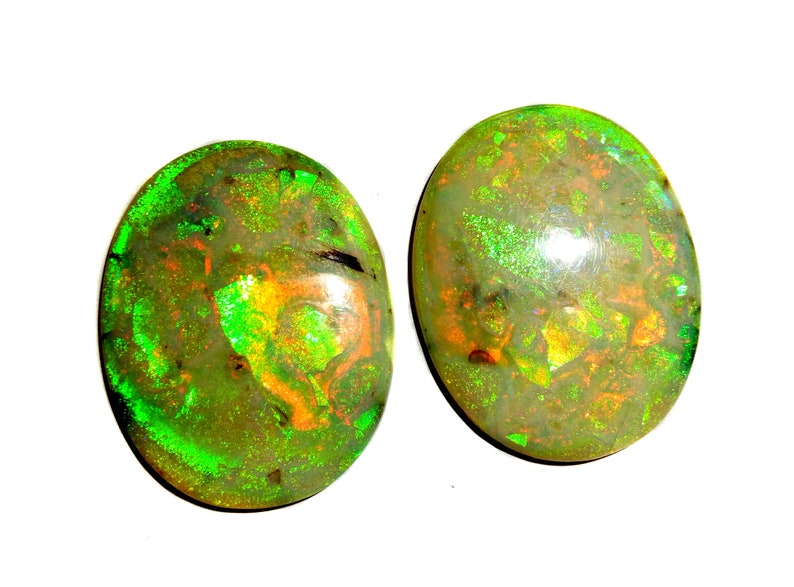 29 Cts Lab Created MonarchSterling Opal Oval Flat Back Cabochon Measuring 24mm x 30mm,4mm Height Cultured Loose Gemstone Earrings Pair.