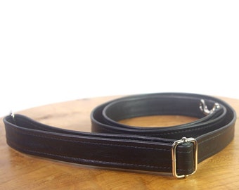 Adjustable Black Leather Bag Strap, Crossbody Replacement Strap