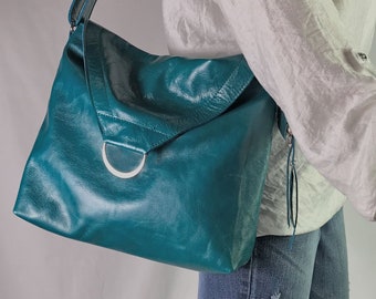 teal leather purse