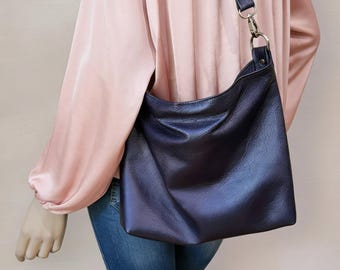 Coach Navy Blue Metallic Pebbled Leather Double Corner Zip