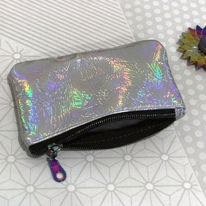 Holographic Rainbow Leather Purse, coin purse, gift idea, leather purse, coin purse with zipper, metallic purse, Italian leather image 1