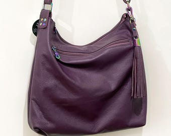 Purple Leather Crossbody Bag, Full Grain Leather Purse, Handmade, Size options