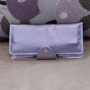 Lavender Metallic Leather Wallet Purse or wristlet, holds cards and iPhone, zipper pocket, lilac purple, genuine leather gift, purse