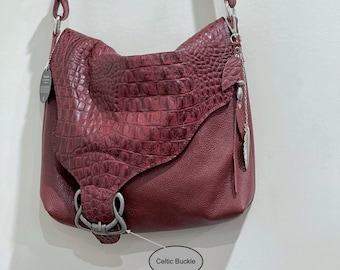 Red Croco leather bag, Italian Croco Embossed bag, deep red bag, 3 sizes, Lined, pockets, soft flap, key hook, magnet closure, solid buckle