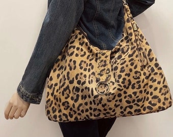 Leopard Print Leather Italian Hobo, 2 sizes, Hardware options, matte vintage leather hobo, lining options, slip and zipper pockets