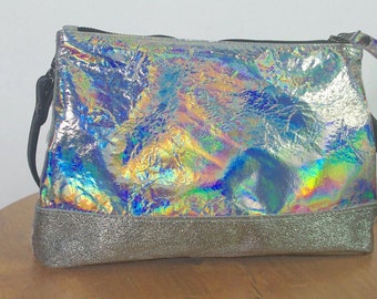 Holographic Crossbody Bag Small Lined Purse Pocket Holographic Clutch Zipper Closure Premium Soft Leather Removable Adjustable Strap Etsy Israel