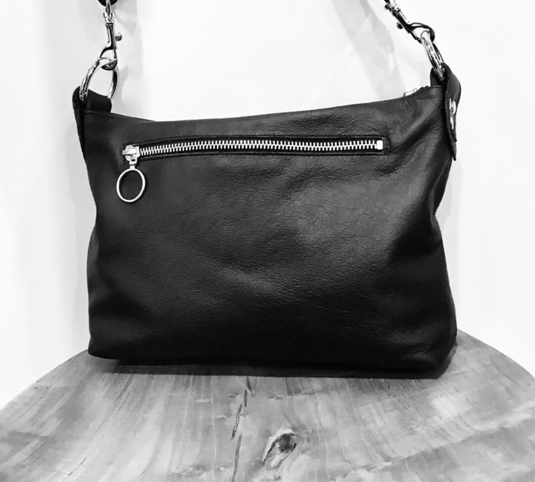 Small Black Leather Bag, Shouldercrossbody, Soft Black Leather Bag