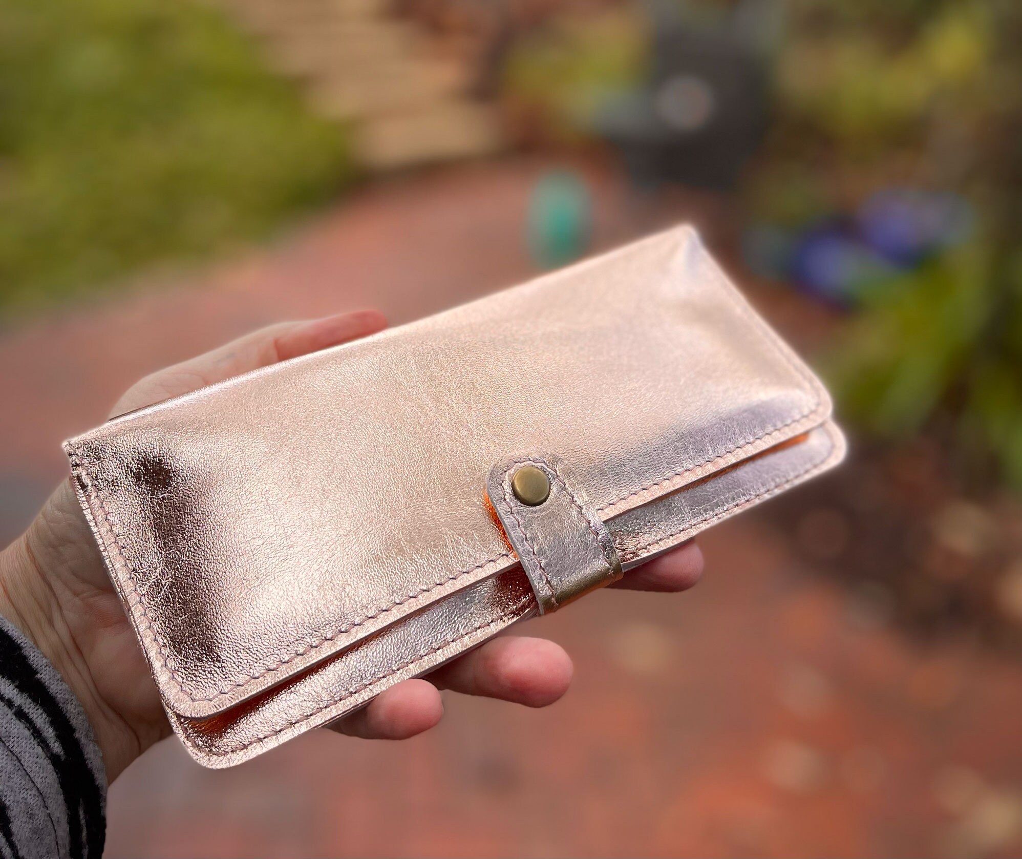 Metallic rose gold purse sale