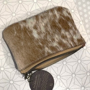 Cowhide leather zipper Purse, Premium leather gift, soft cowhide leather, easy slide zipper, Unlined, natural hide leather