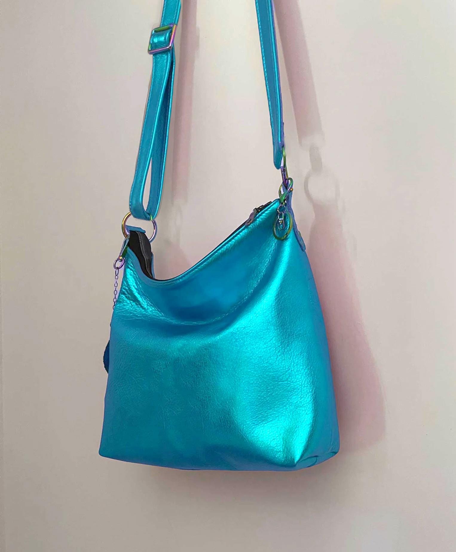 Metallic Turquoise Crossbody Bag, Lined Bag, Zipper Pockets, Slip Pockets, Premium Soft Metallic Leather, Hobo Bag, Hardware Options - Etsy Metallic Turquoise Crossbody Bag, Lined Bag, Zipper Pockets, Slip Pockets, Premium Soft Metallic Leather, Hobo Bag, Hardware Options - Etsy
