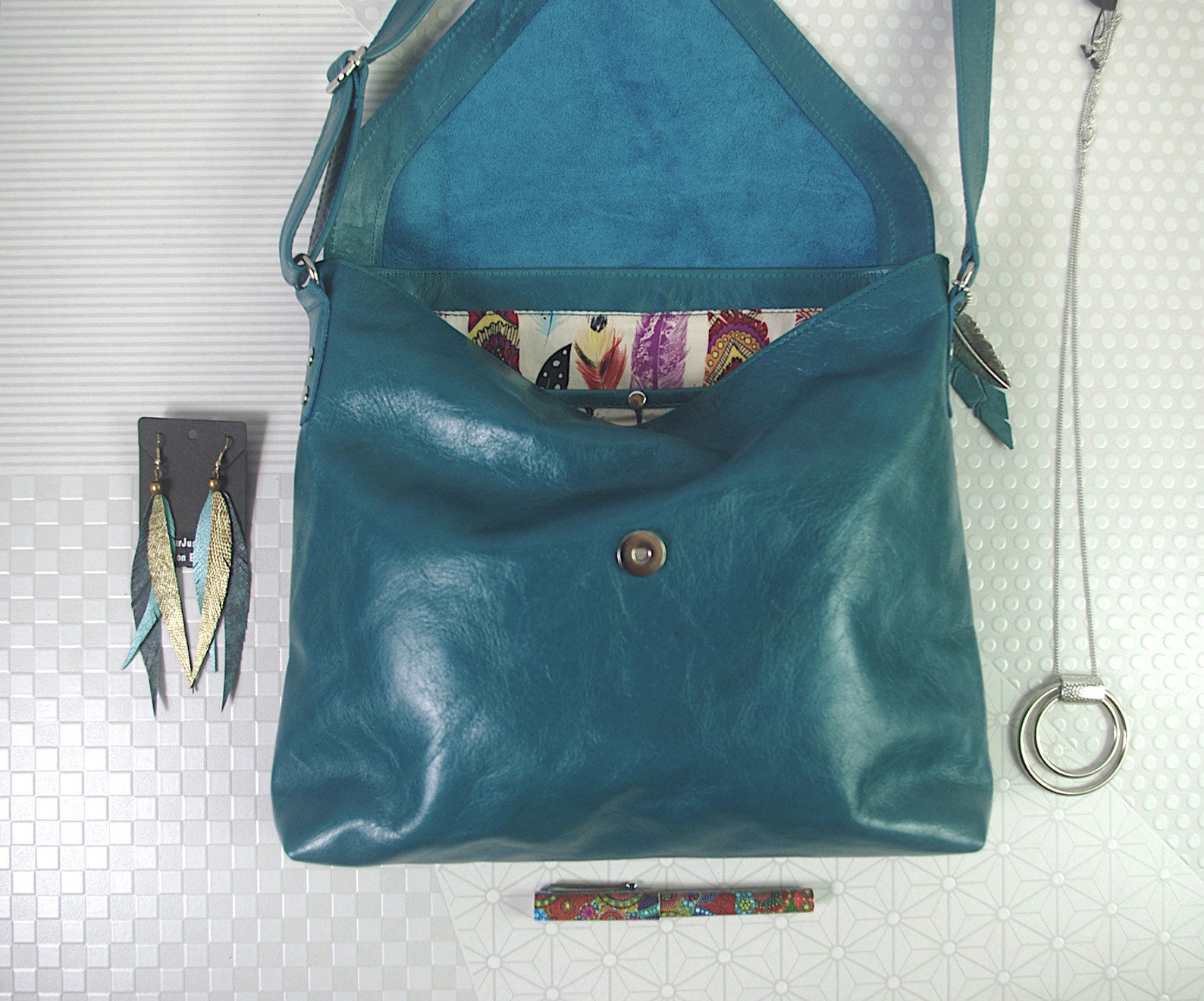 Teal Leather Shoulder Bag Turquoise Leather Bag Adjustable Etsy