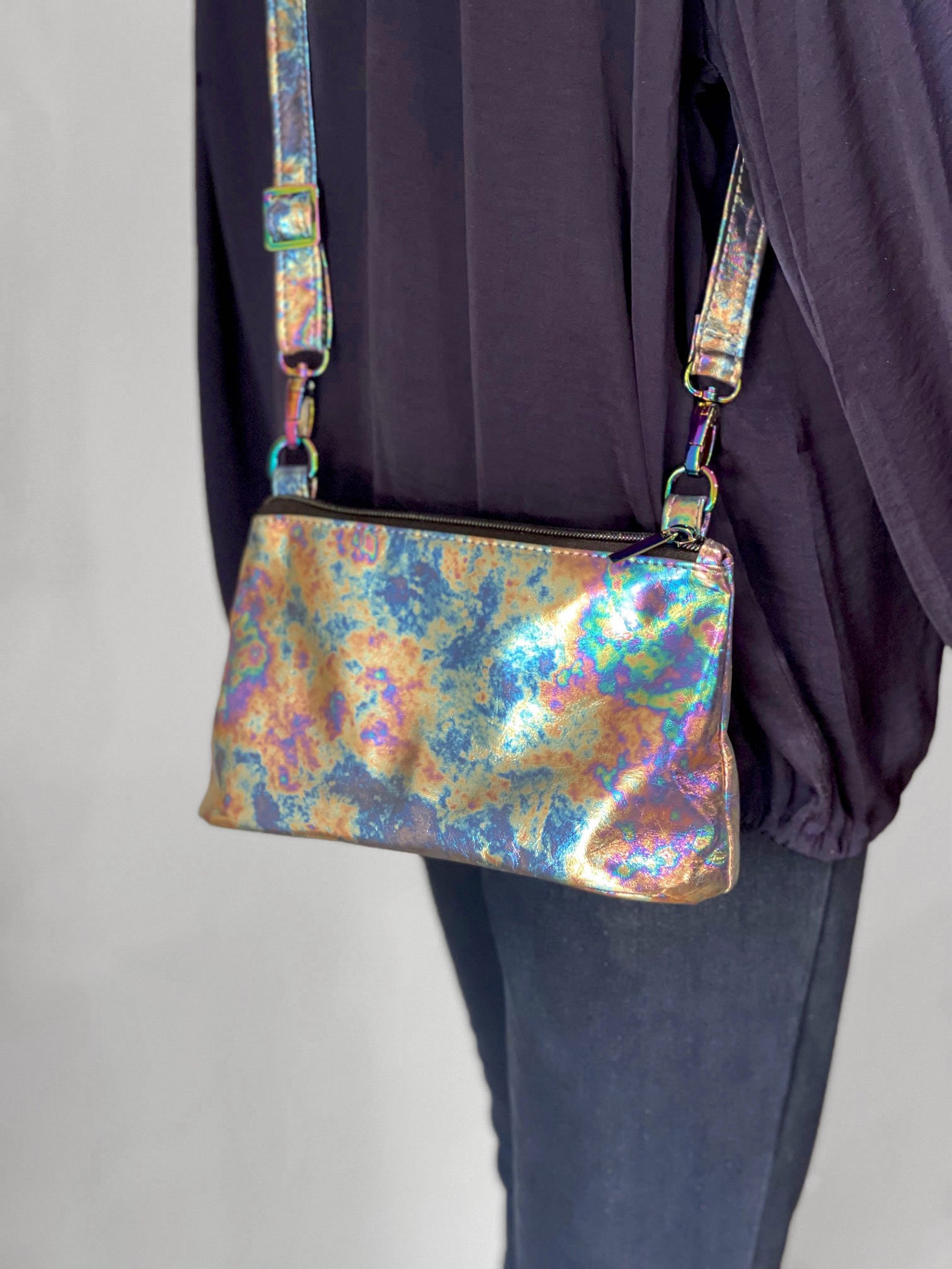 Rainbow Metallic Leather Crossbody Bag Italian Leather Oil - Etsy