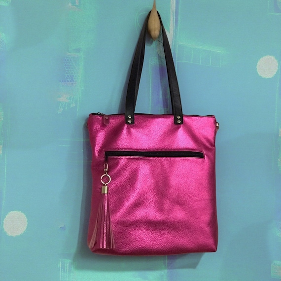 Hot Pink Leather Backpack and Tote Bright Pink Soft Pebble Leather Bag Travel Bag Fully Lined Removable Straps Pockets Etsy