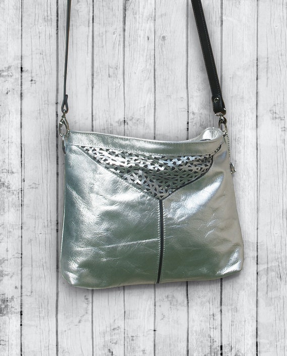 Silver Leather Crossbody bag silver purse Silver Leather | Etsy