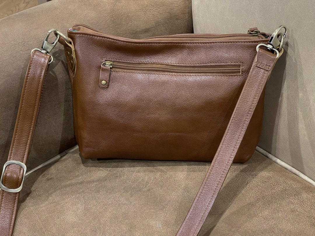 Tan Leather Crossbody Bag, Small Leather Bag, Rich Pecan Brown Soft ...