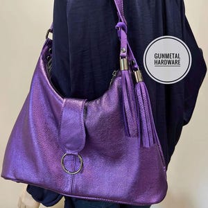 Metallic Purple Italian Hobo, purple bag, purple leather hobo, 2 sizes, soft leather, premium leather bag, hardware options, lining options