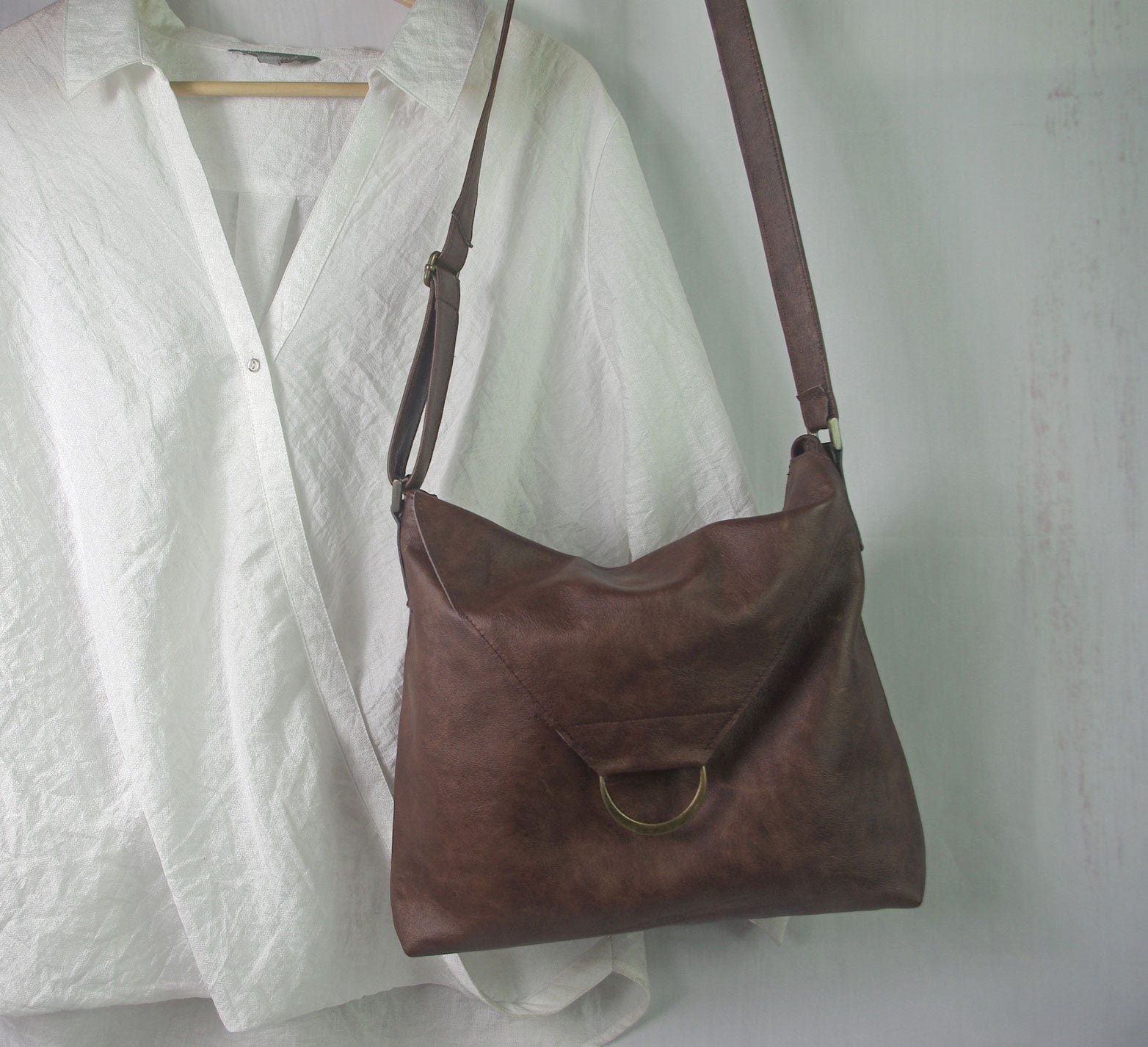Chocolate Brown leather bag Adjustable shoulder Bag Tonal Etsy