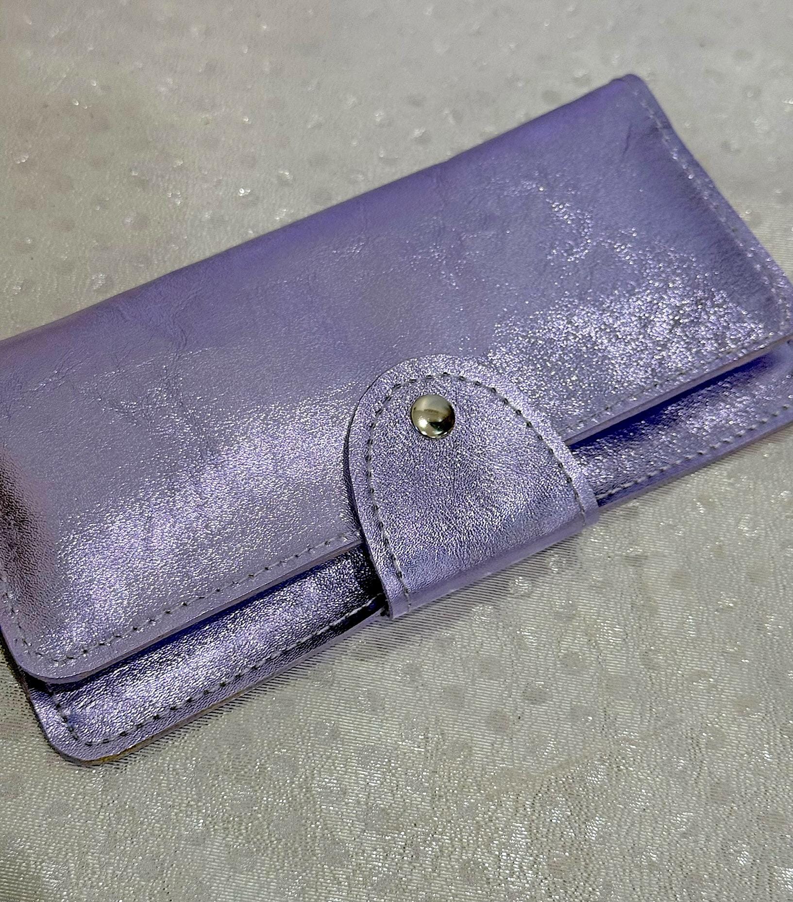 Metallic Lavender Leather Wristlet, Lilac Purple Clutch With