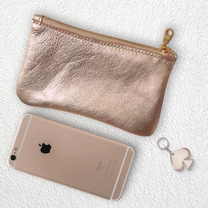 Porte-monnaie en cuir Peach Fuzz, idée cadeau, sac à main en cuir métallique, porte-monnaie Pochette en cuir avec fermeture éclair, sac à main zippé en métal