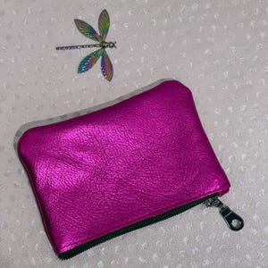 Porte-monnaie métallique rose fuchsia, idée cadeau en cuir, sac à main en cuir, porte-monnaie en cuir Pochette en cuir avec fermeture éclair, sac à main rose, fermeture facile à glissière