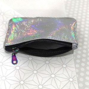 Holographic Rainbow Leather Purse, coin purse, gift idea, leather purse, coin purse with zipper, metallic purse, Italian leather image 3