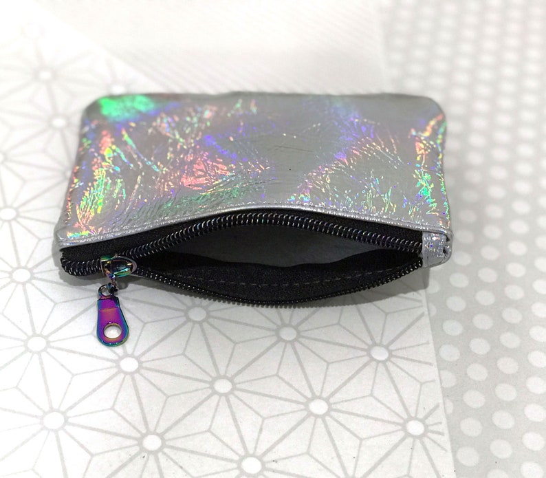 Holographic Rainbow Leather Purse, coin purse, gift idea, leather purse, coin purse with zipper, metallic purse, Italian leather image 3